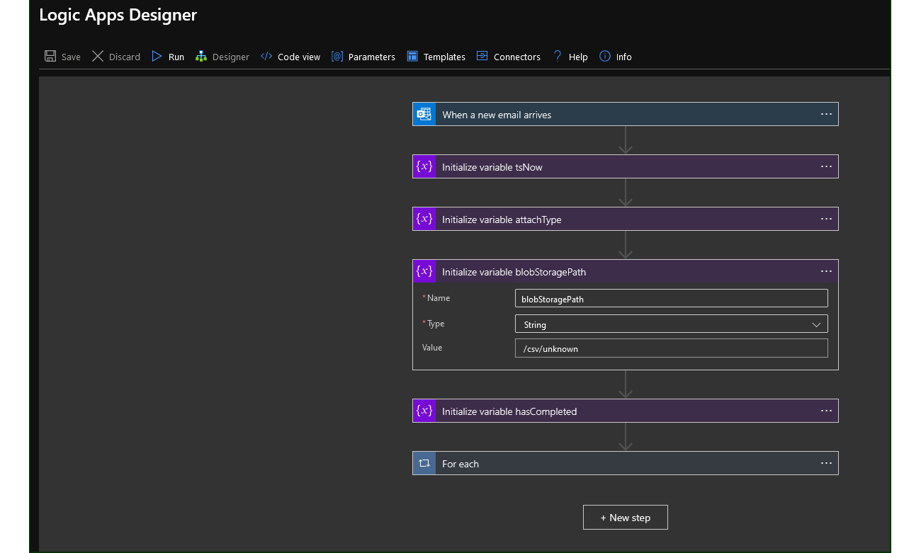 Overview of the workflow needed to make Azure receive email and store attachments
